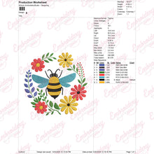 Bee Wreath Of Flowers & Leaves Embroidery Design