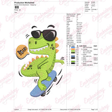 Cute Dinosaur Playing Skateboard Embroidery Design