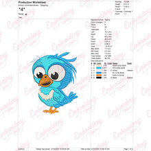 Cute Blue Cartoon Bird Embroidery Design