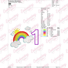 Rainbow Birthday Number 1 Embroidery Design