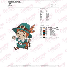 Cute Pilgrim Boy Embroidery Design For Thanksgiving