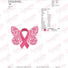 Breast Cancer Ribbon With Butterfly Wings Embroidery Design