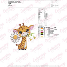 Giraffe with Daisy Flower Embroidery Design