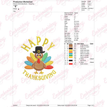 Cute Happy Thanksgiving Turkey Embroidery Pattern