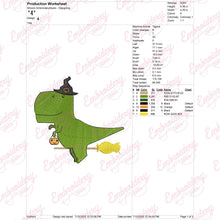 T-Rex Dinosaur Witch Halloween Embroidery Design