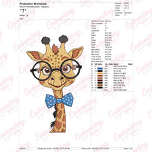 Cartoon Giraffe With Glasses Embroidery Design