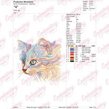 Colorful Cat LinArt Embroidery Design