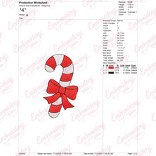 Christmas Candy Cane With Bow Embroidery Design