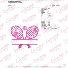 Crossed Tennis Rackets With Ball Embroidery Design