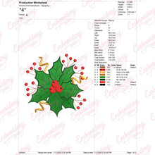 Christmas Holly With Red Berries Embroidery Design