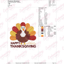 Cartoon Turkey Happy Thanksgiving Embroidery Design