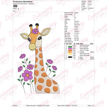 Giraffe with Flowers Machine Embroidery Design