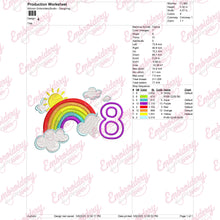 Rainbow Birthday Number 8 Embroidery Design