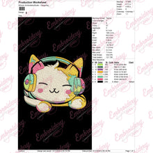 Colorful Cat Wearing Headphones Embroidery Design