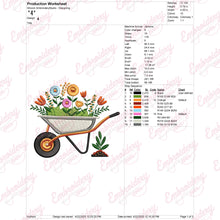 Floral Wheelbarrow Gardening Embroidery Design