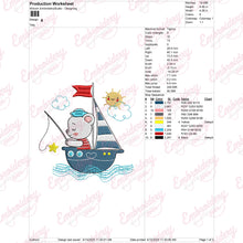 Sailor Bear Fishing Embroidery Design