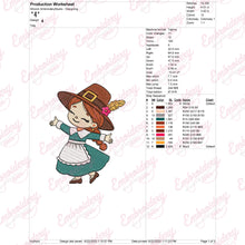 Sweet Pilgrim Girl Thanksgiving Embroidery Design