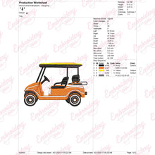 Yellow Golf Cart Embroidery Design