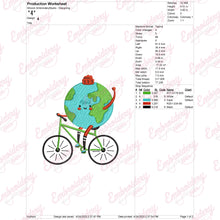 Planet Earth Riding Bicycle Embroidery Design
