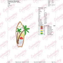 Palm Tree Surfboard Embroidery Design