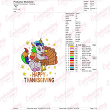 Unicorn And Turkey Happy Thanksgiving Embroidery Design