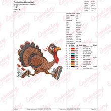 Running Thanksgiving Turkey Embroidery Design