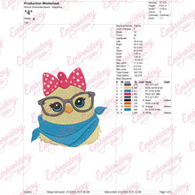Cute Chicken Wearing Glasses Embroidery Design
