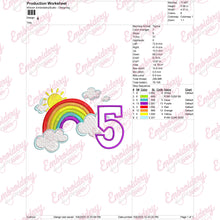 Rainbow Birthday Number 5 Embroidery Design