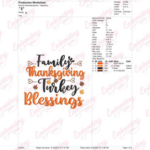 Family Thanksgiving Turkey Blessings Embroidery Design