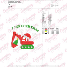 I Dig Christmas Excavator Embroidery Design