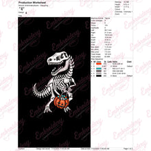 Halloween T-Rex Dinosaur Skeleton with Pumpkin Embroidery Design