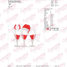 Christmas Wine Glasses with Santa Hat Embroidery Design