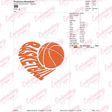 Basketball In The Heart Embroidery Design