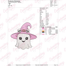 Cute Ghost Wearing Pink Witch Hat Halloween Embroidery Design