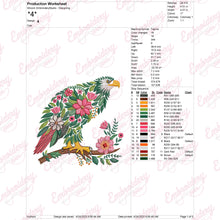 Tropical Leaves And Flowers Eagle Bird Embroidery Design