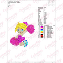 Cute Cheerleader With Pom Pom Embroidery Design
