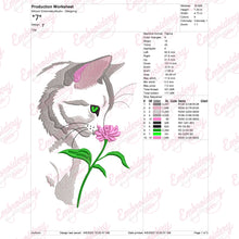 Cat Sniffing Flower Embroidery Design