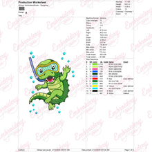Alligator Diving Embroidery Design