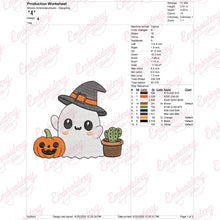 Cute Halloween Ghost With Pumpkin And Cactus Embroidery Design