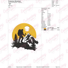 Hiker Admiring Sunset Hiking Embroidery Design