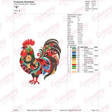 Colorful Floral Rooster Embroidery Design