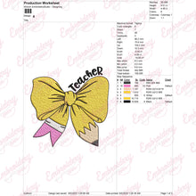 Teacher Pencil Bow Embroidery Design