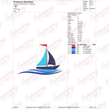 Water Wave Sailing Boat Embroidery Design