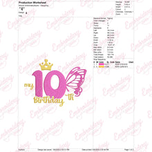 Butterfly My 10th Birthday Machine Embroidery Design