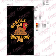 Gobble Me Swallow Me Thanksgiving Turkey Embroidery Design