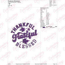Thankful Grateful Blessed Thanksgiving Quote Embroidery Pattern