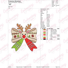 Christmas Reindeer Coquette Bow Embroidery Design