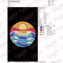 Sunset Ocean Circle Embroidery Design