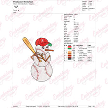 Christmas Snowman Baseball Player Embroidery Design