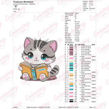 Cat Reading Book Embroidery Design